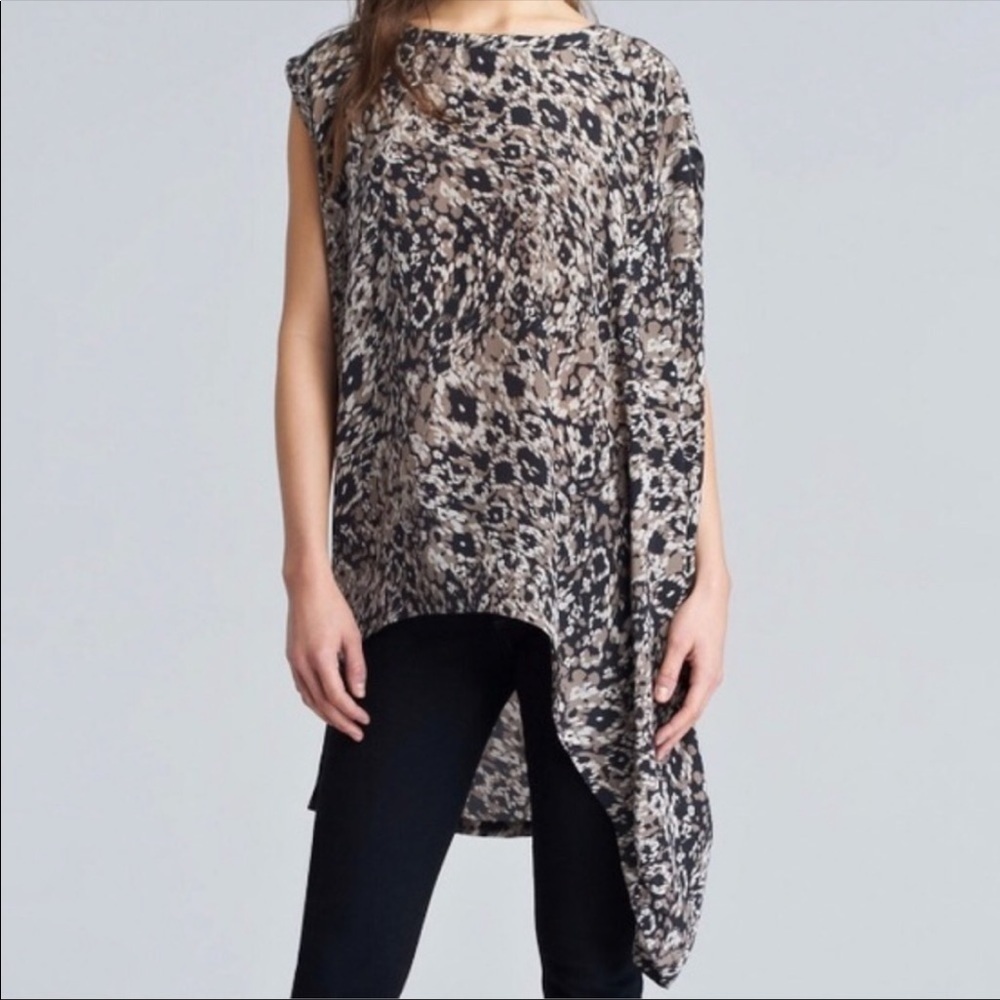 Rachel Zoe Brown Patterned Asymmetrical Silk Top Size 2